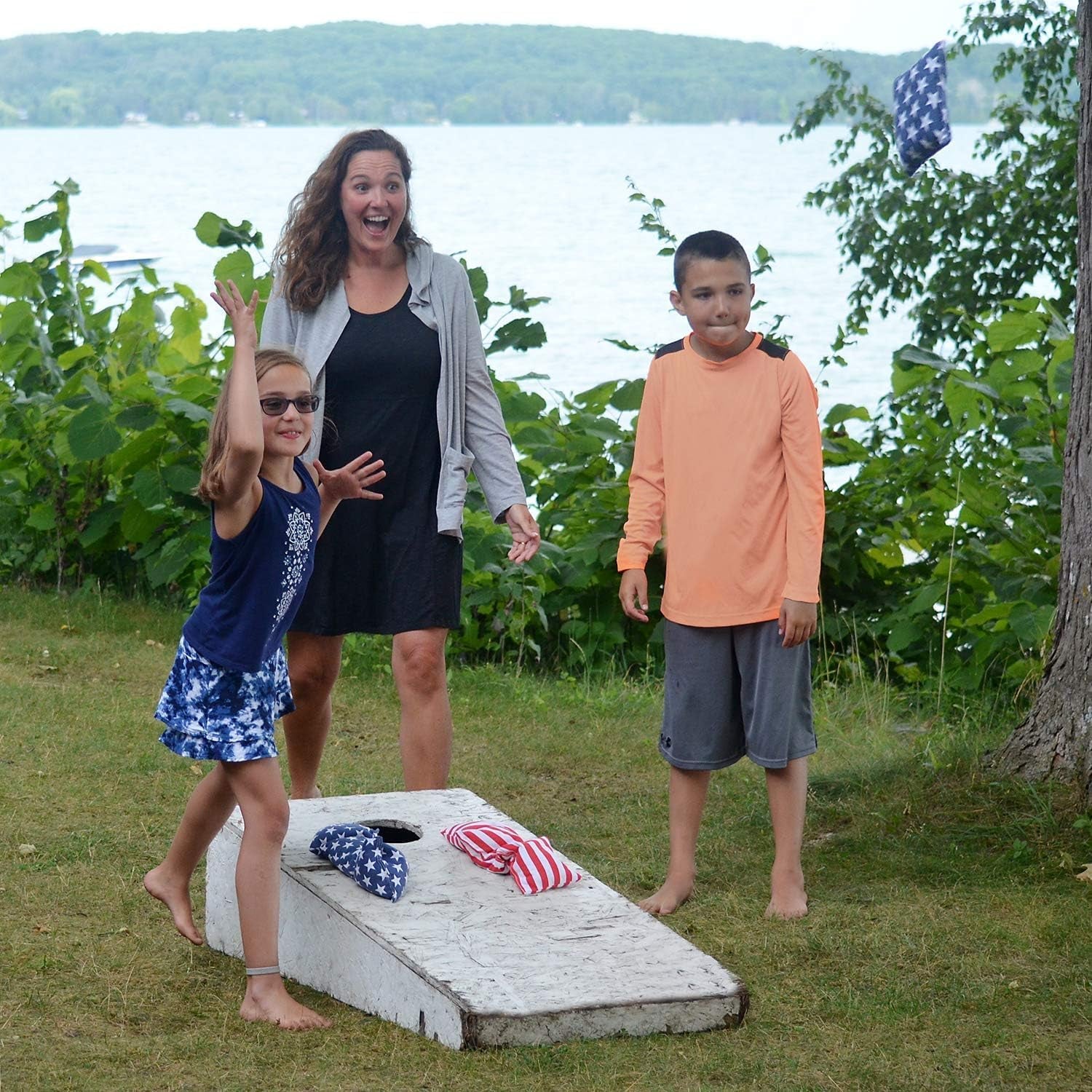 Cornhole Bags Regulation Game: American Flag Professional Corn Hole Bean Set - Stars and Stripes Toss Outdoor