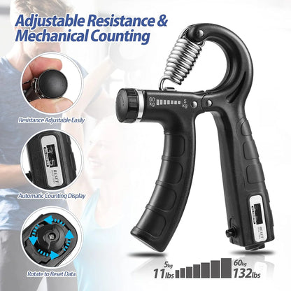 2 Pack Grip Strength Trainer with Counter, Hand Grip Strengthener, Adjustable Resistance 11-132Lbs (5-60Kg), Non-Slip Gripper, Perfect for Athletes and Hand Rehabilitation Exercising